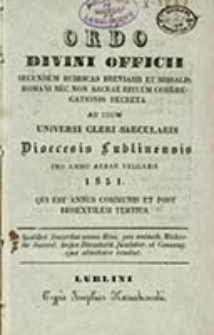 Ordo Officii Divini ad Usum Dioecesis Lublinensis pro Anno Domini 1851