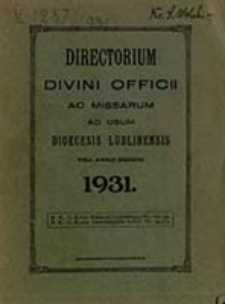 Ordo Officii Divini ad Usum Dioecesis Lublinensis pro Anno Domini 1931