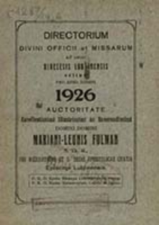 Ordo Officii Divini ad Usum Dioecesis Lublinensis pro Anno Domini 1926