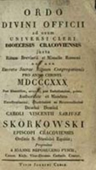 Ordo Offici Divini pro Dioecesi Cracoviensi Juxta Rubricas Breviarii & Missalis [...] / Andrea Rawa Gawroński