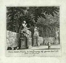 Statua zweÿer Ninfen in dem Eingang des Garten dem Card. Deti in Frascati [Dokument ikonograficzny] / [J. W. Baur inv. ; Melchior Küsell fecit]