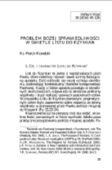 Problem Bożej sprawiedliwości w świetle Listu do Rzymian.