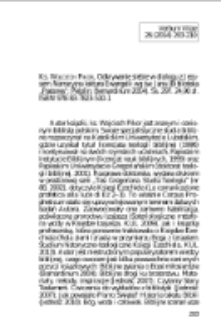 Ks. Wojciech Pikor, Odkrywanie siebie w dialogu z Jezusem. Narracyjna lektura ewangelii wg św. Jana (Biblioteka &bdquo;Pastores&rdquo;; Pelplin: Bernardinum 2014). Ss. 297. 24,90 zł. ISBN 978-83-7823-510-1.
