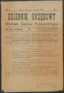 Dziennik Urzędowy Wydziału Sejmiku Puławskiego.R. 1, Nr 1 (1922)