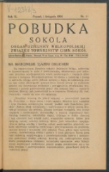 Pobudka Sokola : organ Dzielnicy Wielkopolskiej Związku Towarzystw Gimn. Sokół : miesięcznik Sokolic. R. 3, Nr 11 (1935)