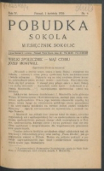 Pobudka Sokola : organ Dzielnicy Wielkopolskiej Związku Towarzystw Gimn. Sokół : miesięcznik Sokolic. R. 4, Nr 4 (1936)