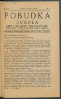 Pobudka Sokola : organ Dzielnicy Wielkopolskiej Związku Towarzystw Gimn. Sokół : miesięcznik Sokolic. R. 4, Nr 6 (1936)