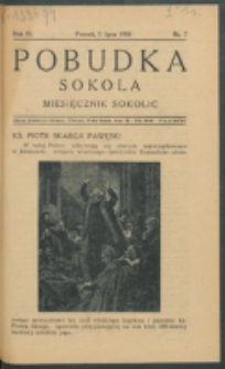 Pobudka Sokola : organ Dzielnicy Wielkopolskiej Związku Towarzystw Gimn. Sokół : miesięcznik Sokolic. R. 4, Nr 7 (1936)