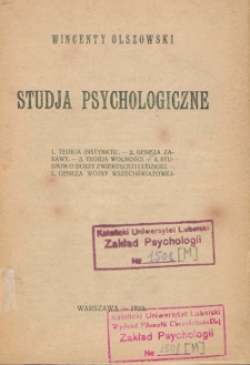 Studja psychologiczne / Wincenty Olszowski