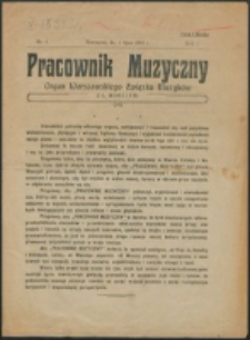 Pracownik Muzyczny. R. 1, nr 1 (1919)