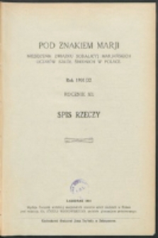 Pod Znakiem Marji. R. 12 (1931/1932). Spis rzeczy