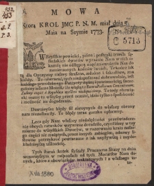 Mowa Ktorą Krol Jmc P.N.M. miał dnia 5. Maja na Seymie 1773.
