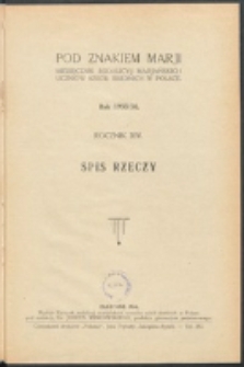 Pod Znakiem Marji. R. 14 (1933/1934). Spis rzeczy