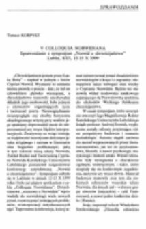 V Colloquia Norwidiana. Sprawozdanie z sympozjum „Norwid a chrześcijaństwo” Lublin, KUL 13-15 X 1999.