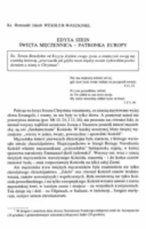 Edyta Stein. Święta męczennica - patronka Europy.