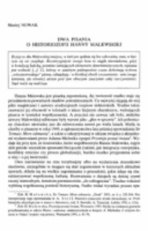 Dwa pisania o historiozofii Hanny Malewskiej.