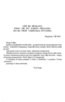 List ks. prałata prof. dr. h.c., Josefa Zieglera do ks. prof. Tadeusza Stycznia.