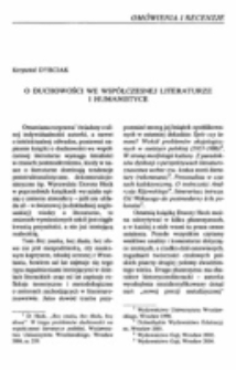 O duchowości we wsp&oacute;łczesnej literaturze i humanistyce.