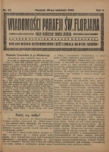Wiadomości Parafji Św. Florjana przy Kościele Serca Jezusa za Zezwoleniem Władzy Duchownej Kr&oacute;lowi Wiek&oacute;w Nieśmiertelnemu Cześć i Chwała na Wieki Wiek&oacute;w!. R. 2, nr 17 (1919)