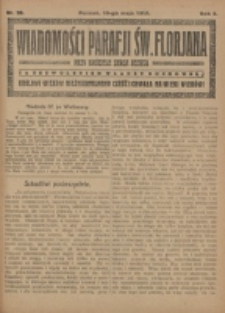 Wiadomości Parafji Św. Florjana przy Kościele Serca Jezusa za Zezwoleniem Władzy Duchownej Kr&oacute;lowi Wiek&oacute;w Nieśmiertelnemu Cześć i Chwała na Wieki Wiek&oacute;w!. R. 2, nr 20 (1919)