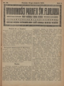 Wiadomości Parafji Św. Florjana przy Kościele Serca Jezusa za Zezwoleniem Władzy Duchownej Kr&oacute;lowi Wiek&oacute;w Nieśmiertelnemu Cześć i Chwała na Wieki Wiek&oacute;w!. R. 2, nr 32 (1919)