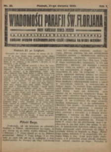 Wiadomości Parafji Św. Florjana przy Kościele Serca Jezusa za Zezwoleniem Władzy Duchownej Kr&oacute;lowi Wiek&oacute;w Nieśmiertelnemu Cześć i Chwała na Wieki Wiek&oacute;w!. R. 2, nr 35 (1919)