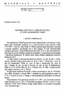 Kronika Instytutu Biblijnego KUL za rok akademicki 1986/87.
