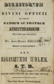 Directorium Officii ad usum Patrum ac Fratrum Augustianorum Provinciae Polonae pro Anno Domini 1854