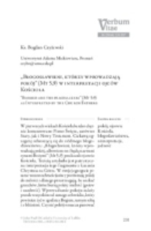 &bdquo;Błogosławieni, kt&oacute;rzy wprowadzająpok&oacute;j&rdquo; (Mt 5,9) w interpretacji ojc&oacute;w Kościoła.