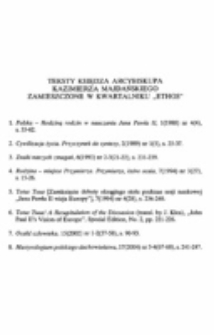 Teksty Księdza Arcybiskupa Kazimierza Majdańskiego zamieszczone w kwartalniku &bdquo;Ethos&rdquo;.
