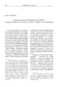 Jakiej Polski potrzebuje Europa? Aktualność dziedzictwa paryskiej &bdquo;Kultury&rdquo;: zadania, cele, interpretacje.