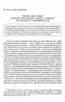 Twarz jako znak niepowtarzalności osoby ludzkiej. Płaszczyzny interptretacji.