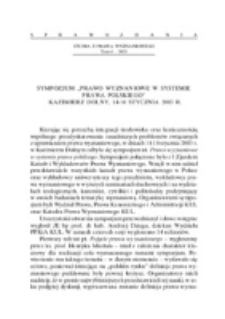 Sympozjum "Prawo wyznaniowe w systemie prawa polskiego", Kazimierz Dolny, 14-16 stycznia 2003 r.