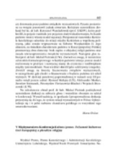 V Międzynarodowa Konferencja Kultura i prawo. Tożsamość kulturowa Unii Europejskiej a pluralizm religijny.