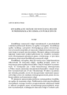 Kwalifikacje og&oacute;lne do nauczania religii w przedszkolach i szkołach publicznych.