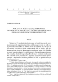 Wpłaty 1% podatku dochodowego od os&oacute;b fizycznych jako źr&oacute;deł finansowania działalności instytucji kościelnych.