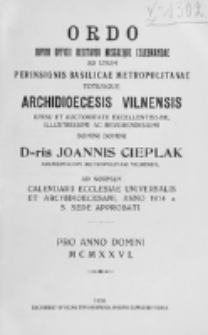 Ordo Divini Officii Recitandi Missaeque Celebrandae ad Usum Perinsignis Basilicae Metropolitanae Totiusque Archidioecesis Vilnensis 1926