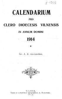 Directorium Horarum Canonicarum et Missarum pro Dioecesi Vilnensi 1914