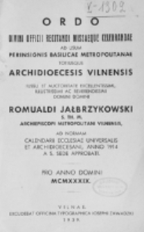 Ordo Divini Officii Recitandi Missaeque Celebrandae ad Usum Perinsignis Basilicae Metropolitanae Totiusque Archidioecesis Vilnensis 1939