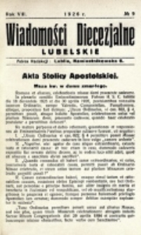 Wiadomości Diecezjalne Lubelskie. R. 8, nr 9 (1926)