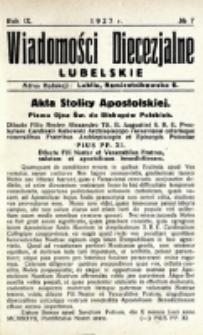 Wiadomości Diecezjalne Lubelskie. R. 9, nr 7 (1927)