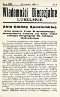 Wiadomości Diecezjalne Lubelskie. R. 12, nr 6 (1930)