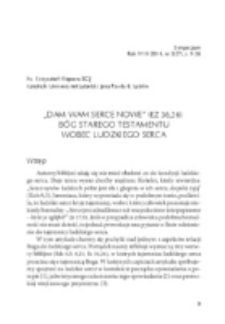 &bdquo;Dam wam serce nowe&rdquo; (Ez 36,26). B&oacute;g Starego Testamentu wobec ludzkiego serca.
