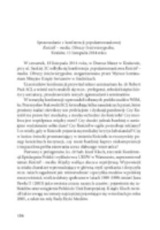 Sprawozdanie z konferencji popularnonaukowej Kości&oacute;ł &ndash; media. Obrazy (nie)wiarygodne, Krak&oacute;w, 13 listopada 2014 roku.