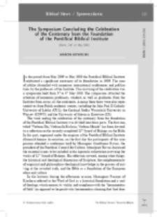 The Symposium Concluding the Celebrationof the Centenary from the Foundationof the Pontifical Biblical Institute. (Rome, 3-8th of May 2010).