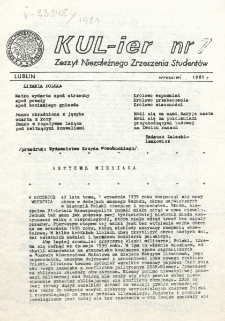 KUL-ier : Zeszyt Niezależnego Zrzeszenia Studentów. Nr 7 (Wrzesień 1981)