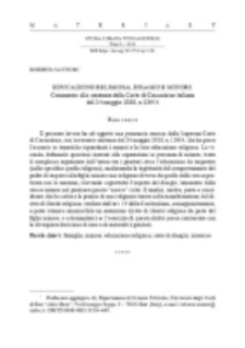 Educazione religiosa, disagio e minori. Commento alla sentenza della Corte di Cassazione italiana del 24 maggio 2018, n.12954