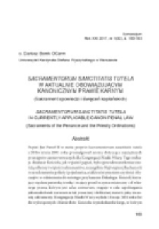 Sacramentorum sanctitatis tutela w aktualnie obowiązującym kanonicznym prawie karnym (Sakrament spowiedzi i święceń kapłańskich).
