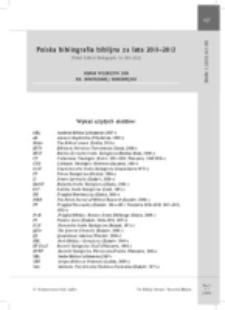 Polska bibliografia biblijna za lata 2011&ndash;2012 (Polish Biblical Bibliography for 2011&ndash;2012).