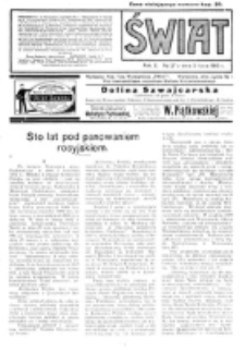 Świat : pismo tygodniowe ilustrowane poświęcone życiu społecznemu, literaturze i sztuce. R. 10 (1915), nr 27 (3 lipca)
